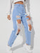 SHEIN EZwear Jeans de pierna recta con abertura desgarro crudo - Quierox - Tienda Online