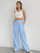 SHEIN EZwear Pantalones de pierna ancha tejidos con cintura elástica para mujeres - Quierox - Tienda Online