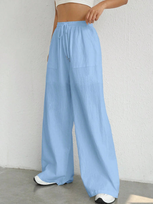 SHEIN EZwear Pantalones de pierna ancha tejidos con cintura elástica para mujeres - Quierox - Tienda Online