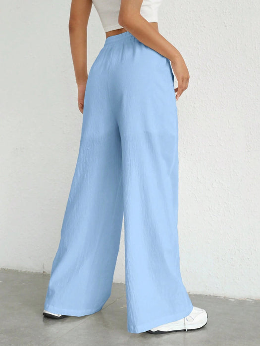 SHEIN EZwear Pantalones de pierna ancha tejidos con cintura elástica para mujeres - Quierox - Tienda Online