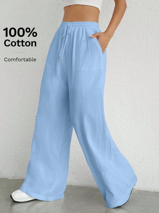 SHEIN EZwear Pantalones de pierna ancha tejidos con cintura elástica para mujeres - Quierox - Tienda Online