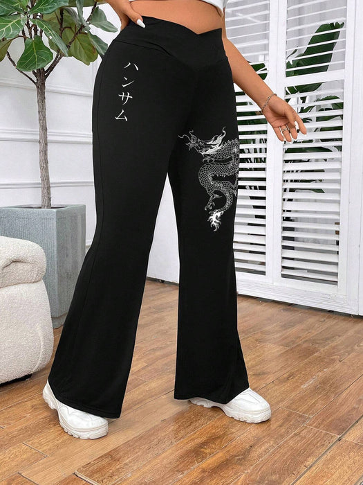 SHEIN EZwear Pantalones palazzo de pierna ancha con estampado de dragón - Quierox - Tienda Online