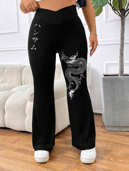 SHEIN EZwear Pantalones palazzo de pierna ancha con estampado de dragón - Quierox - Tienda Online