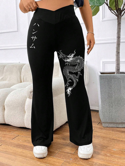 SHEIN EZwear Pantalones palazzo de pierna ancha con estampado de dragón - Quierox - Tienda Online