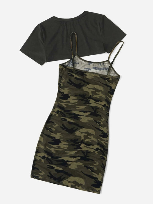 SHEIN EZwear Plus Vestido camisero con estampado de camuflaje y camiseta asimétrica - Quierox - Tienda Online