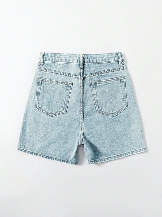 SHEIN EZwear Shorts de mezclilla con botones y bolsillos frontales, uso informal - Quierox - Tienda Online