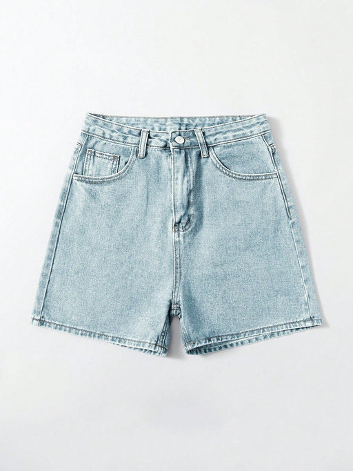 SHEIN EZwear Shorts de mezclilla con botones y bolsillos frontales, uso informal - Quierox - Tienda Online