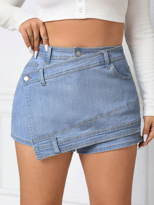 SHEIN EZwear Shorts de mezclilla de dobladillo asimétrico para mujeres - Quierox - Tienda Online