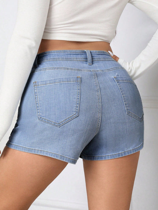 SHEIN EZwear Shorts de mezclilla de dobladillo asimétrico para mujeres - Quierox - Tienda Online