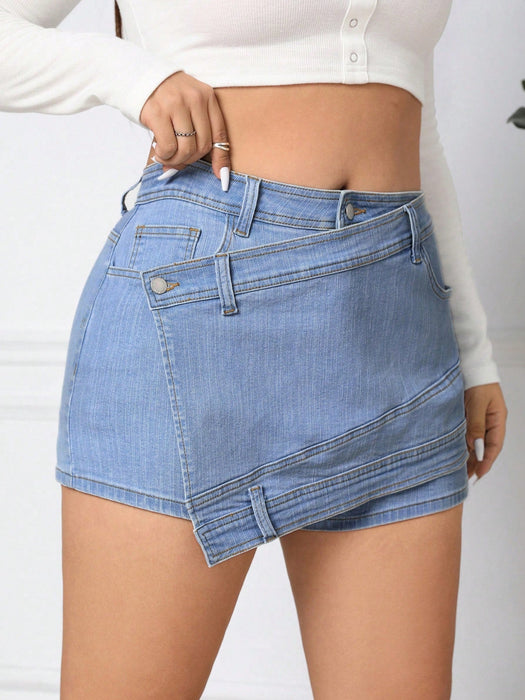 SHEIN EZwear Shorts de mezclilla de dobladillo asimétrico para mujeres - Quierox - Tienda Online