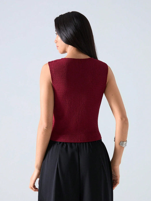SHEIN EZwear Top corto casual y ajustado de unicolor con botones de mujer - Quierox - Tienda Online