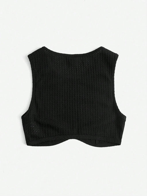 SHEIN EZwear Top corto de verano negro con cuello halter y estampado de gofres - Quierox - Tienda Online