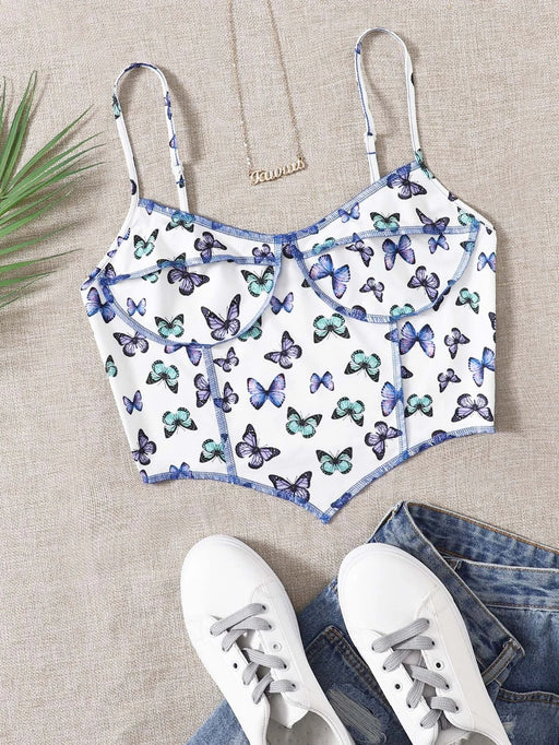 SHEIN EZwear Top de tirantes con estampado de mariposas en contraste - Quierox - Tienda Online