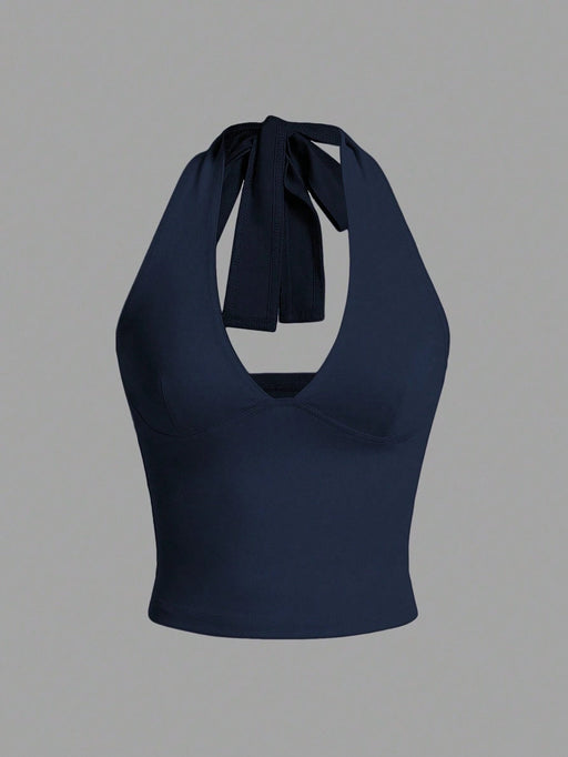 SHEIN EZwear Top de tirantes de cuello halter sin espalda con cuello en V - Quierox - Tienda Online