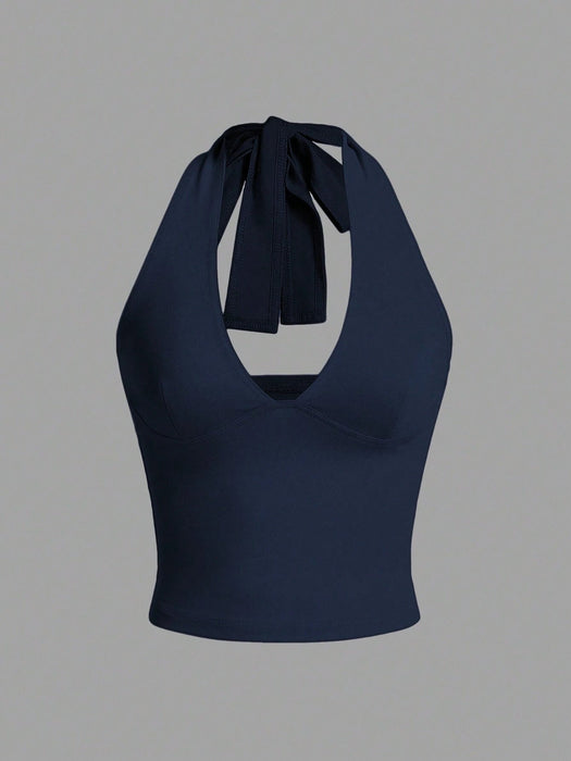 SHEIN EZwear Top de tirantes de cuello halter sin espalda con cuello en V - Quierox - Tienda Online