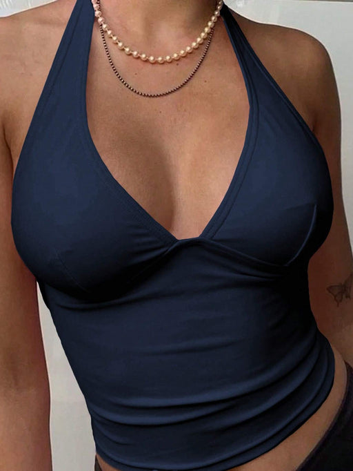 SHEIN EZwear Top de tirantes de cuello halter sin espalda con cuello en V - Quierox - Tienda Online