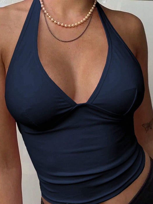 SHEIN EZwear Top de tirantes de cuello halter sin espalda con cuello en V - Quierox - Tienda Online