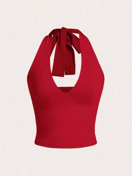 SHEIN EZwear Top de tirantes de cuello halter sin espalda con cuello en V - Quierox - Tienda Online