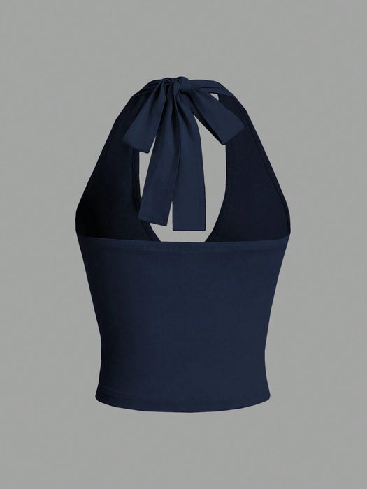 SHEIN EZwear Top de tirantes de cuello halter sin espalda con cuello en V - Quierox - Tienda Online
