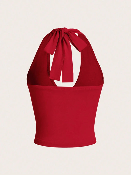 SHEIN EZwear Top de tirantes de cuello halter sin espalda con cuello en V - Quierox - Tienda Online