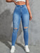 SHEIN EZwear Vaqueros ajustados desgastados de moda sólidos para mujer - Quierox - Tienda Online