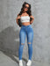 SHEIN EZwear Vaqueros ajustados desgastados de moda sólidos para mujer - Quierox - Tienda Online
