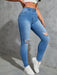 SHEIN EZwear Vaqueros ajustados desgastados de moda sólidos para mujer - Quierox - Tienda Online