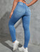 SHEIN EZwear Vaqueros ajustados desgastados de moda sólidos para mujer - Quierox - Tienda Online