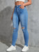 SHEIN EZwear Vaqueros ajustados desgastados de moda sólidos para mujer - Quierox - Tienda Online