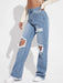 SHEIN EZwear - Vaqueros de verano para mujer, rasgados, con cortes y pernera ancha - Quierox - Tienda Online