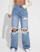 SHEIN EZwear - Vaqueros de verano para mujer, rasgados, con cortes y pernera ancha - Quierox - Tienda Online