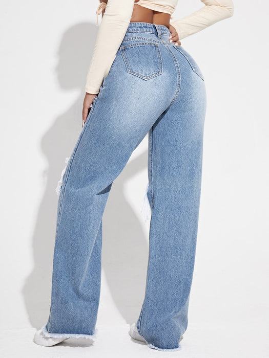SHEIN EZwear - Vaqueros de verano para mujer, rasgados, con cortes y pernera ancha - Quierox - Tienda Online