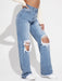SHEIN EZwear - Vaqueros de verano para mujer, rasgados, con cortes y pernera ancha - Quierox - Tienda Online