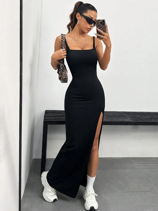 SHEIN EZwear Vestido de espagueti con abertura de unicolor de mujer para verano - Quierox - Tienda Online