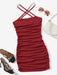 SHEIN EZwear Vestido halter cruzado con diseño fruncido - Quierox - Tienda Online