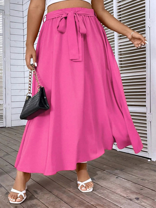 Shein Falda acampanada con cinturón liso Holidaya en talla grande - Quierox - Tienda Online