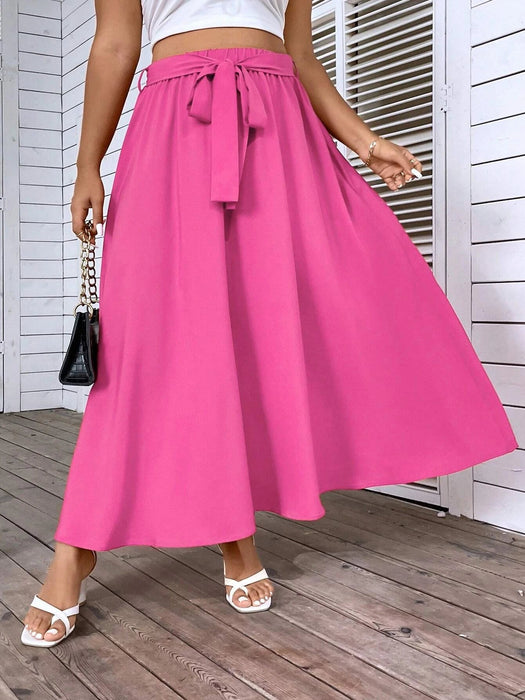 Shein Falda acampanada con cinturón liso Holidaya en talla grande - Quierox - Tienda Online