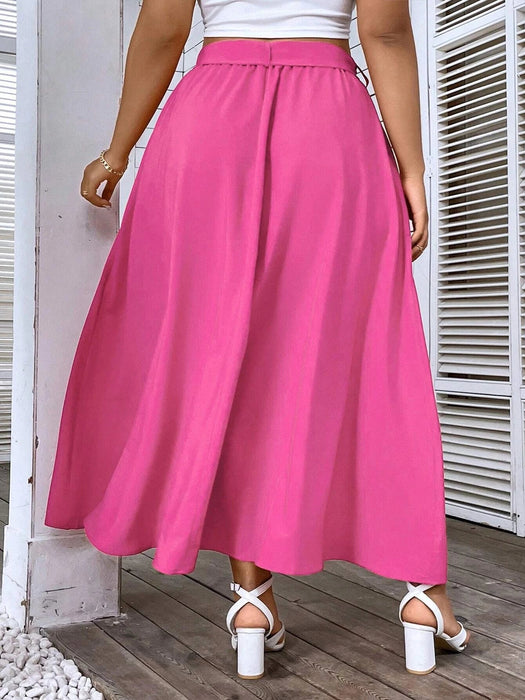 Shein Falda acampanada con cinturón liso Holidaya en talla grande - Quierox - Tienda Online