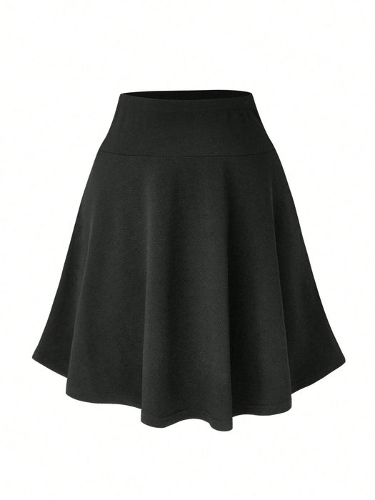 SHEIN Falda acampanada de media longitud de color liso para mujer - Quierox - Tienda Online