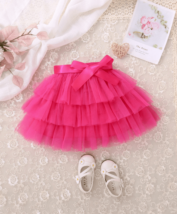 SHEIN Falda con cinturón y dobladillo superpuesto de malla para chica joven - Quierox - Tienda Online