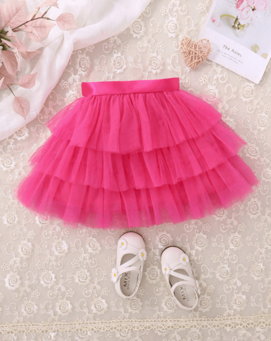 SHEIN Falda con cinturón y dobladillo superpuesto de malla para chica joven - Quierox - Tienda Online