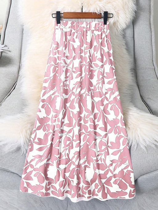 SHEIN Falda larga informal con estampado floral y cordón ajustable en la cintura para mujer - Quierox - Tienda Online