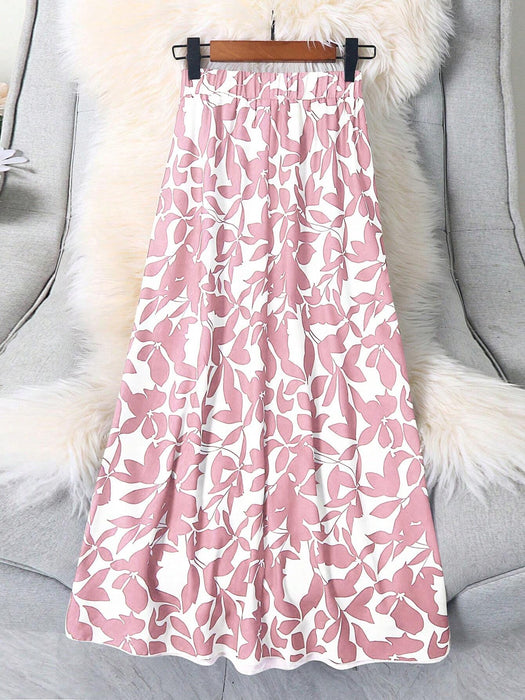 SHEIN Falda larga informal con estampado floral y cordón ajustable en la cintura para mujer - Quierox - Tienda Online