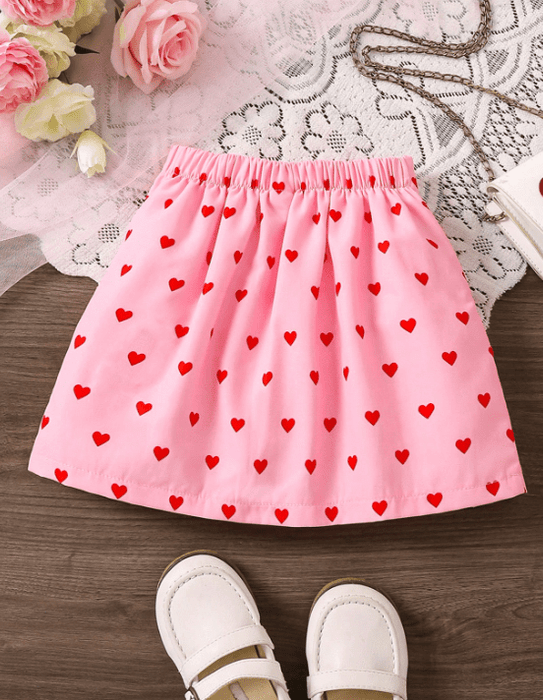 SHEIN Falda Plisada Con Estampado De Corazón En Todo De Niña - Quierox - Tienda Online