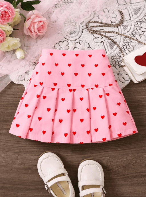 SHEIN Falda Plisada Con Estampado De Corazón En Todo De Niña - Quierox - Tienda Online