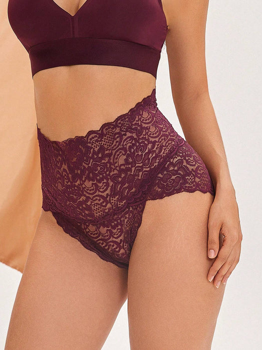 SHEIN FINETOO 1 pieza de bragas de triángulo de encaje de cintura alta sexys para mujer - Quierox - Tienda Online