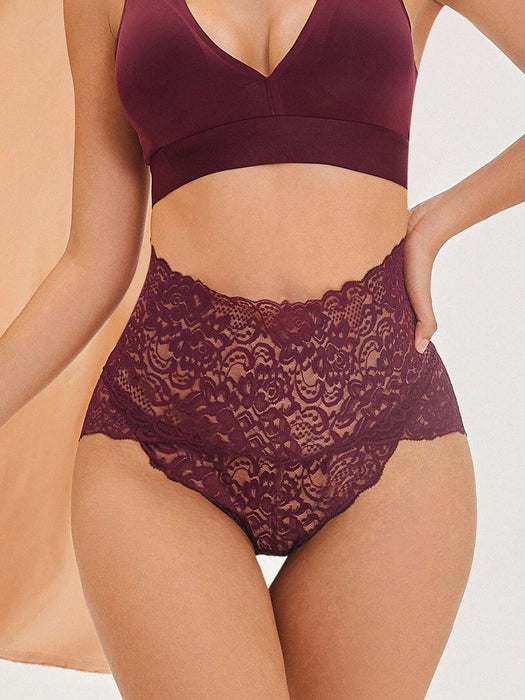 SHEIN FINETOO 1 pieza de bragas de triángulo de encaje de cintura alta sexys para mujer - Quierox - Tienda Online