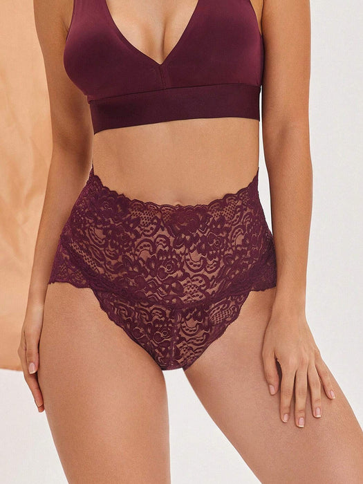 SHEIN FINETOO 1 pieza de bragas de triángulo de encaje de cintura alta sexys para mujer - Quierox - Tienda Online