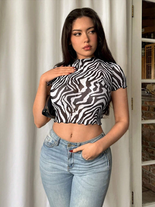 SHEIN Firerie Camiseta transparente con estampado de cebra elegante para mujer - Quierox - Tienda Online