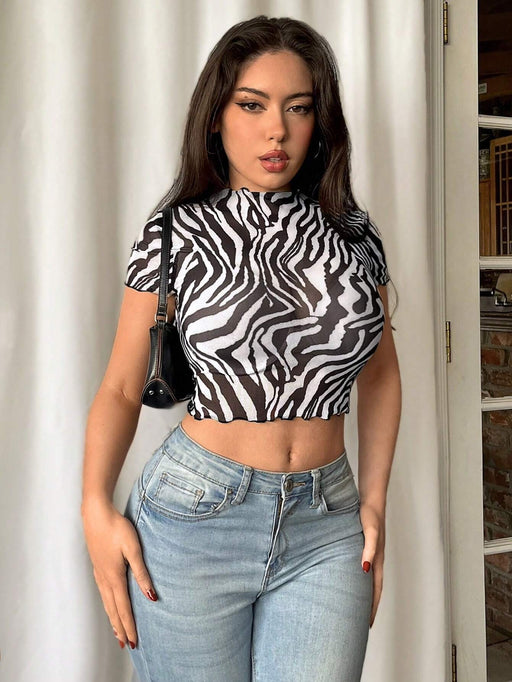 SHEIN Firerie Camiseta transparente con estampado de cebra elegante para mujer - Quierox - Tienda Online
